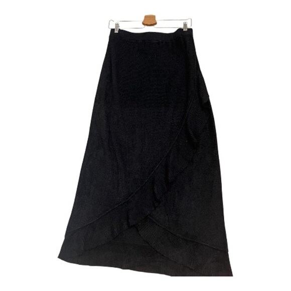 NWT St. John Collection Black Wool Midi Wrap Skirt Size 10 - Picture 3 of 7